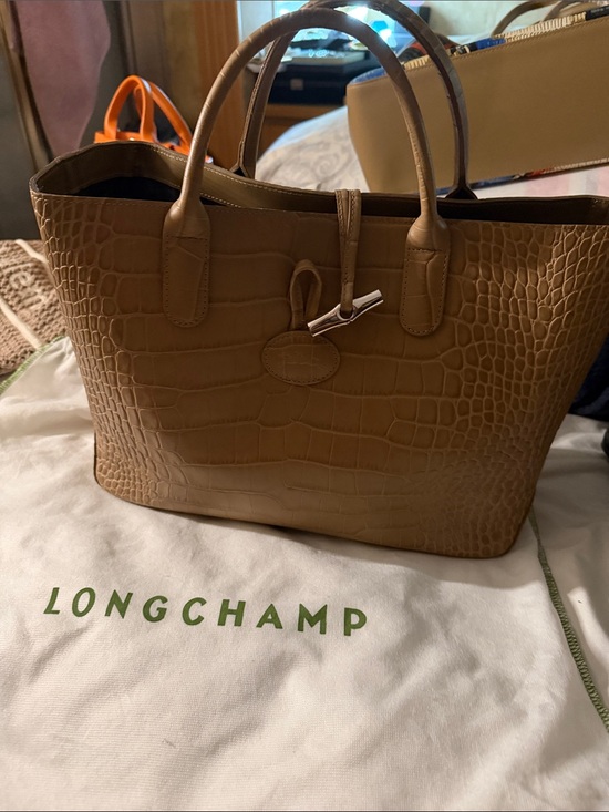 Longchamp Handbags - Longchamp Croc-Embossed Tan Leather Top-Handle Tote 175 price!!